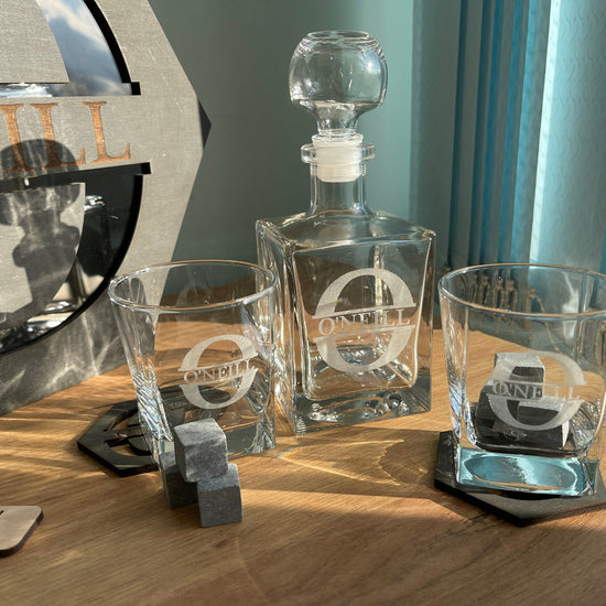 Father's Gift, Gift for Him, Whiskey Decanter Set, Whiskey Stones, Whiskey Glasses, Best Man Gift, Personalized Decanter Set, Bourbon Glass