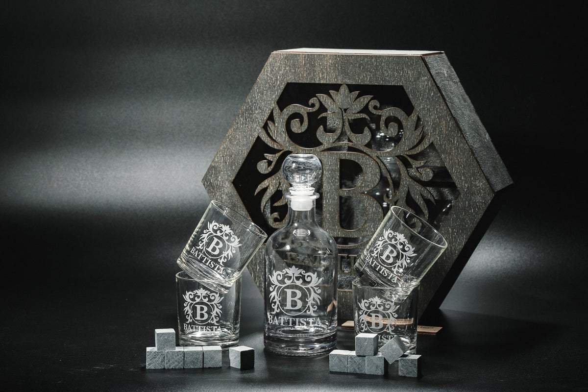 Whiskey Decanter Set, Christmas Gift, Whiskey Stones, Bourbon Decanter Set, Whiskey Glasses, Fathers Gift, Gift fo Him, Personalized Glasses