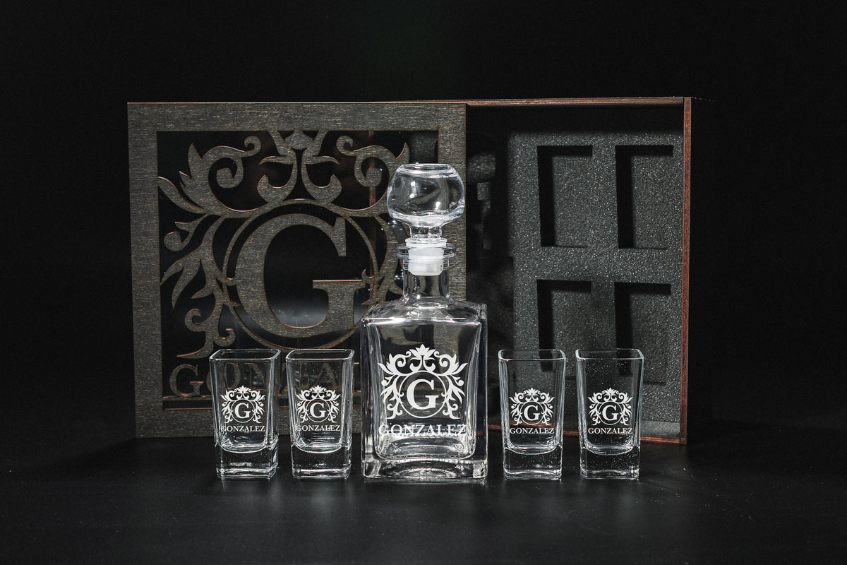 Shot Glasses, Custom Shot Glasses, Tequila Decanter, Tequila Decanter Set, Fathers Gift, Tequila Shots, Tequila Gifts, Bar Accessories, Shot