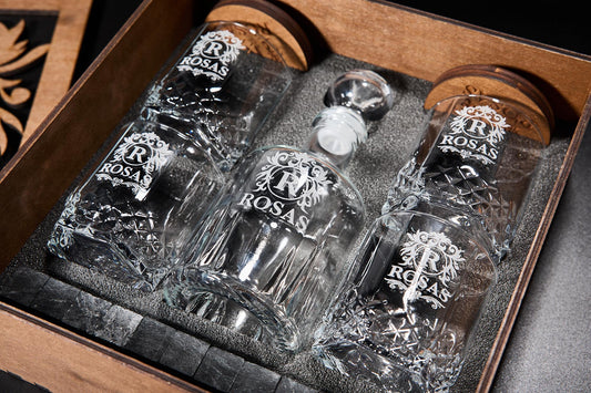 Engraved Decanter, Whiskey Decanter Set, Father's Gift, Christmas Gift, Bourbon Glasses, Whiskey Glasses, Whiskey Gift, Bar Whiskey Glasses