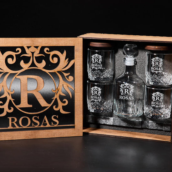 Engraved Decanter, Whiskey Decanter Set, Father's Gift, Christmas Gift, Bourbon Glasses, Whiskey Glasses, Whiskey Gift, Bar Whiskey Glasses