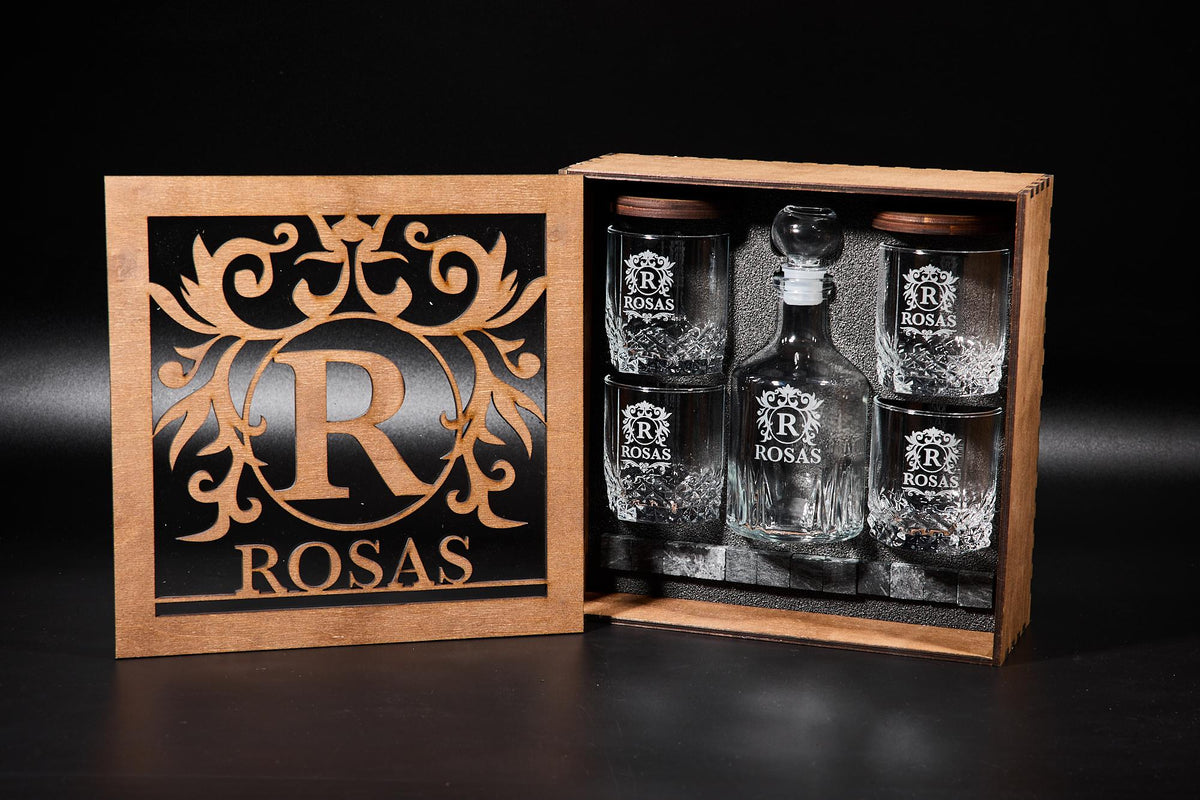 Engraved Decanter, Whiskey Decanter Set, Father's Gift, Christmas Gift, Bourbon Glasses, Whiskey Glasses, Whiskey Gift, Bar Whiskey Glasses