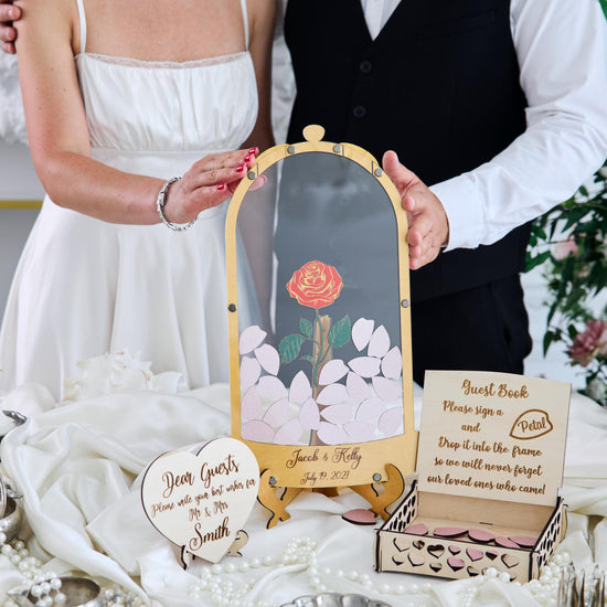 Rose Wedding Guest Book Alternative, Personalized Floral Guest Book, Glass Rose Guestbook, Wooden Wedding Sign In Book, Bridal Shower Gift
