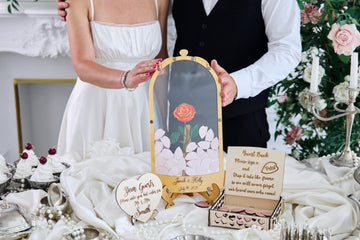 Rose Wedding Guest Book Alternative, Personalized Floral Guest Book, Glass Rose Guestbook, Wooden Wedding Sign In Book, Bridal Shower Gift