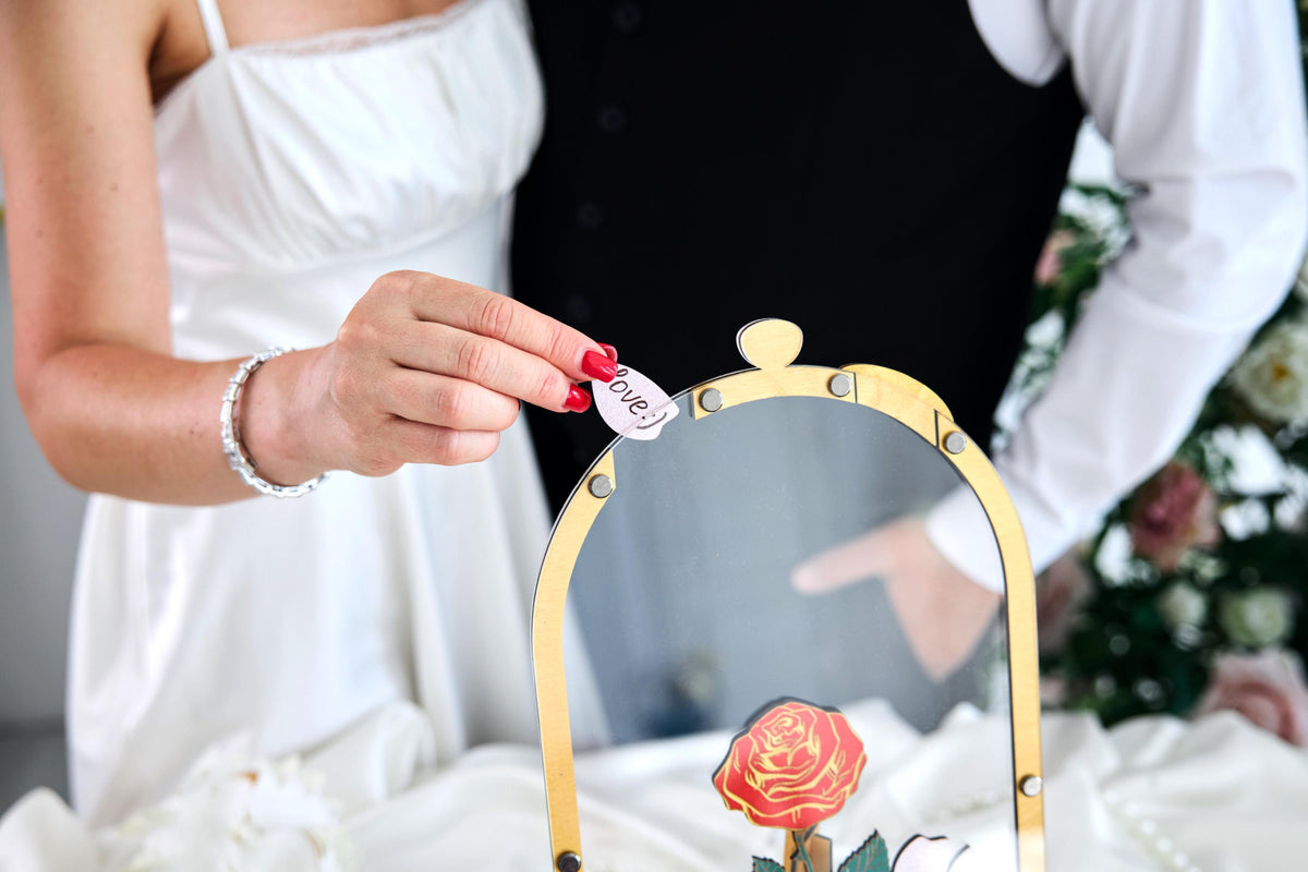 Rose Wedding Guest Book Alternative, Personalized Floral Guest Book, Glass Rose Guestbook, Wooden Wedding Sign In Book, Bridal Shower Gift