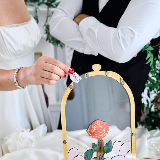 Rose Wedding Guest Book Alternative, Personalized Floral Guest Book, Glass Rose Guestbook, Wooden Wedding Sign In Book, Bridal Shower Gift