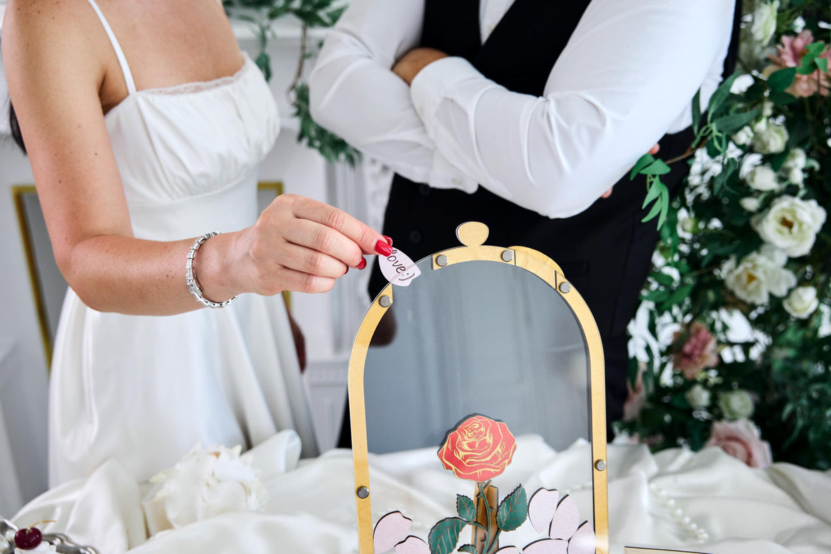 Rose Wedding Guest Book Alternative, Personalized Floral Guest Book, Glass Rose Guestbook, Wooden Wedding Sign In Book, Bridal Shower Gift