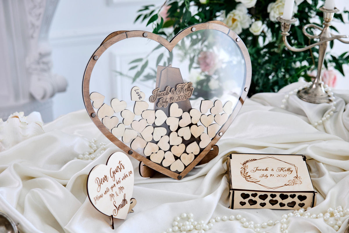 Heart Wedding Guest Book Alternative, Personalized Wooden Guest Book, Heart Sign In Book, Wedding Guestbook, Rustic Wedding Decor