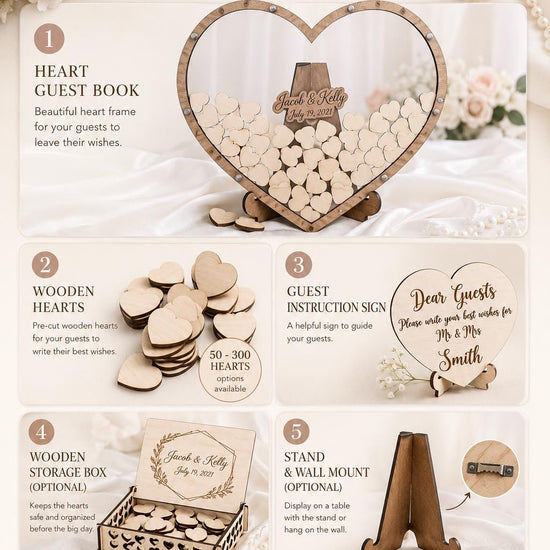 Heart Wedding Guest Book Alternative, Personalized Wooden Guest Book, Heart Sign In Book, Wedding Guestbook, Rustic Wedding Decor