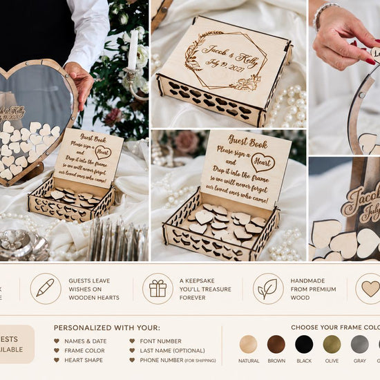 Heart Wedding Guest Book Alternative, Personalized Wooden Guest Book, Heart Sign In Book, Wedding Guestbook, Rustic Wedding Decor