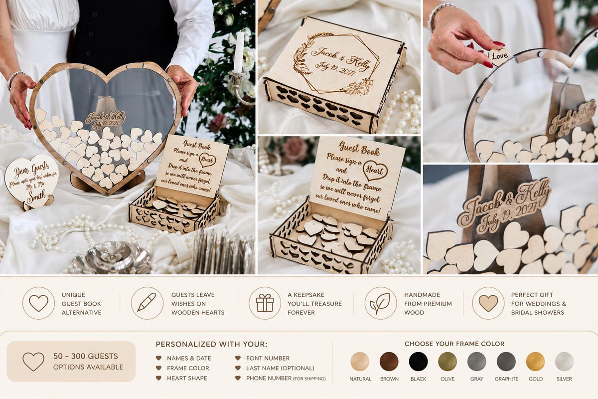 Heart Wedding Guest Book Alternative, Personalized Wooden Guest Book, Heart Sign In Book, Wedding Guestbook, Rustic Wedding Decor