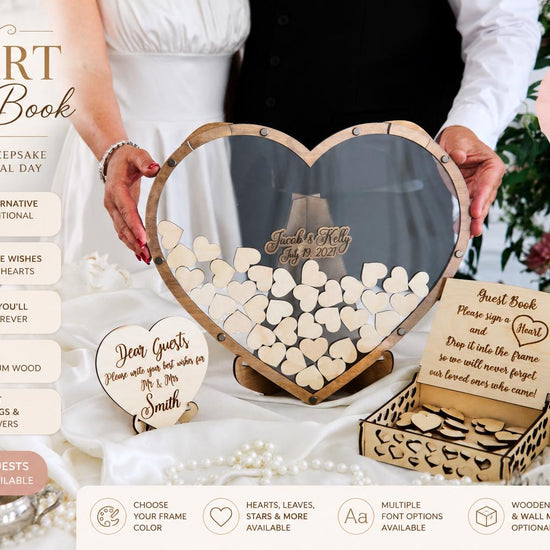 Heart Wedding Guest Book Alternative, Personalized Wooden Guest Book, Heart Sign In Book, Wedding Guestbook, Rustic Wedding Decor