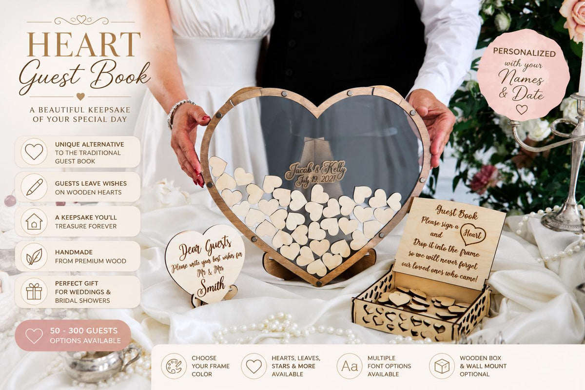 Heart Wedding Guest Book Alternative, Personalized Wooden Guest Book, Heart Sign In Book, Wedding Guestbook, Rustic Wedding Decor