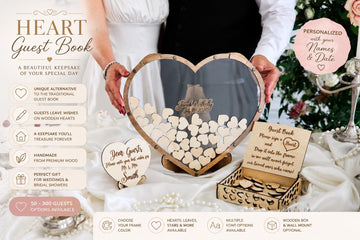 Heart Wedding Guest Book Alternative, Personalized Wooden Guest Book, Heart Sign In Book, Wedding Guestbook, Rustic Wedding Decor