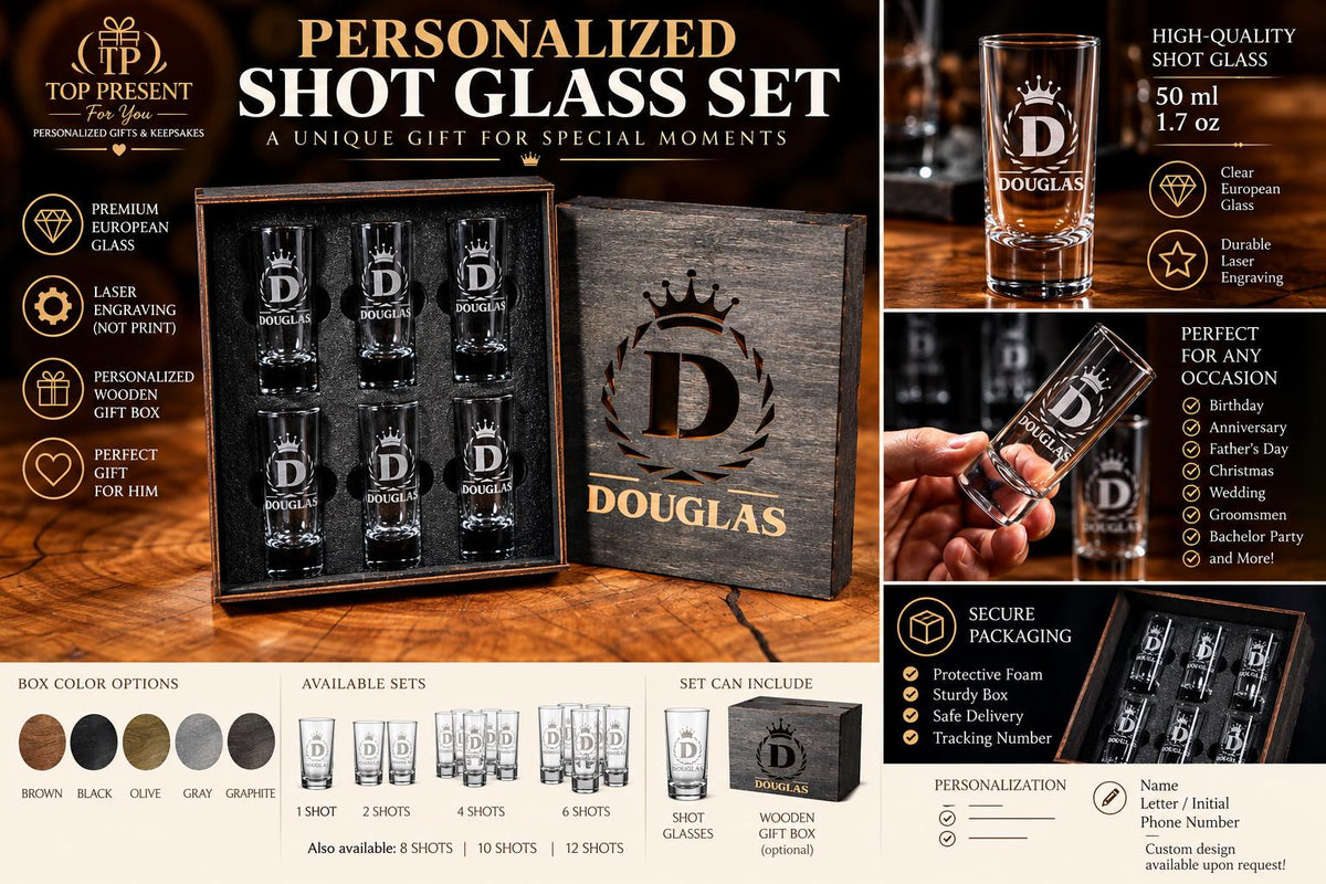 Personalized Shot Glass Set, Engraved Shot Glasses, Custom Shot Glass Gift, Whiskey Gift for Him, Groomsmen Gift, Gift for Dad