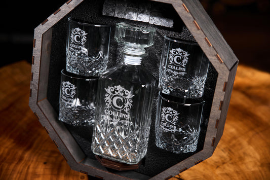 Personalized Whiskey Decanter Set, Octagon Wooden Gift Box, Engraved Whiskey Glasses, Custom Bourbon Gift, Christmas Gift for Him