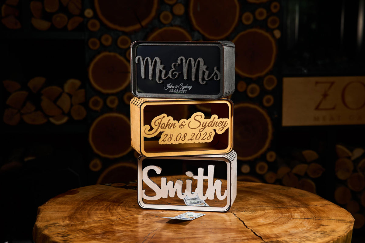 Personalized Wedding Card Box, Wooden Wedding Money Box, Custom Cash Gift Box, Wedding Envelope Box, Acrylic Card Holder