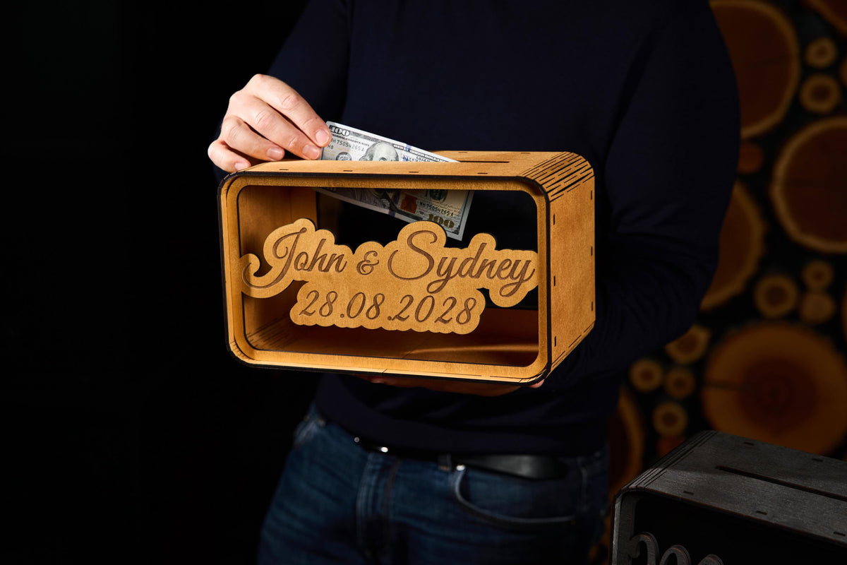 Personalized Wedding Card Box, Wooden Wedding Money Box, Custom Cash Gift Box, Wedding Envelope Box, Acrylic Card Holder