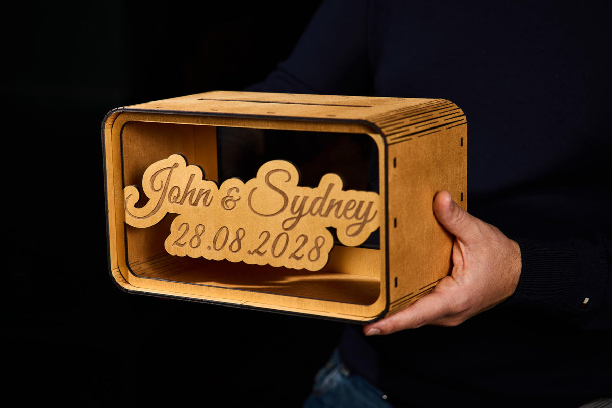 Personalized Wedding Card Box, Wooden Wedding Money Box, Custom Cash Gift Box, Wedding Envelope Box, Acrylic Card Holder