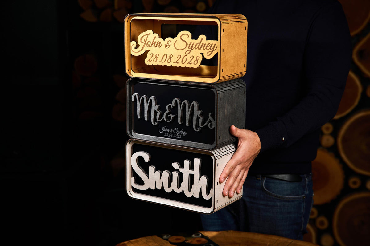 Personalized Wedding Card Box, Wooden Wedding Money Box, Custom Cash Gift Box, Wedding Envelope Box, Acrylic Card Holder