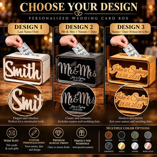 Personalized Wedding Card Holder, Custom Wooden Wedding Card Box, Wedding Money Box with Names, Reception Card Box, Gift Table Decor