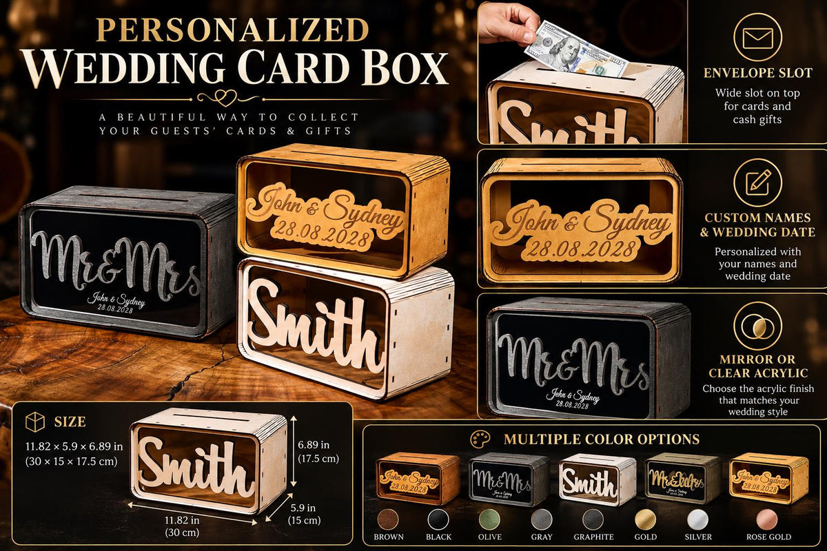 Personalized Wedding Card Holder, Custom Wooden Wedding Card Box, Wedding Money Box with Names, Reception Card Box, Gift Table Decor