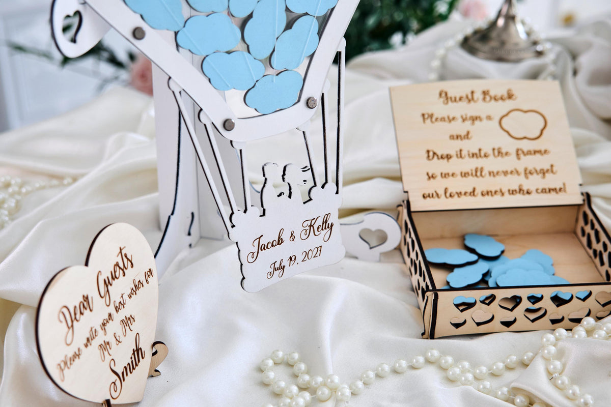 Hot Air Balloon Wedding Guest Book, Personalized Travel Guestbook, Adventure Wedding Keepsake, Balloon Guest Book Alternative
