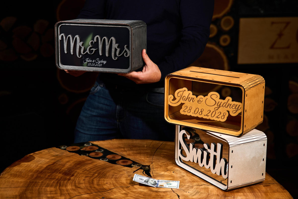 Personalized Wedding Card Box, Wooden Wedding Money Box, Custom Cash Gift Box, Wedding Envelope Box, Acrylic Card Holder