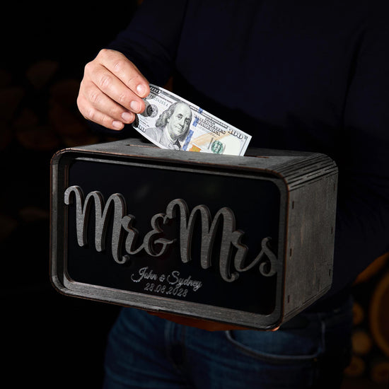 Personalized Wedding Card Box, Wooden Wedding Money Box, Custom Cash Gift Box, Wedding Envelope Box, Acrylic Card Holder