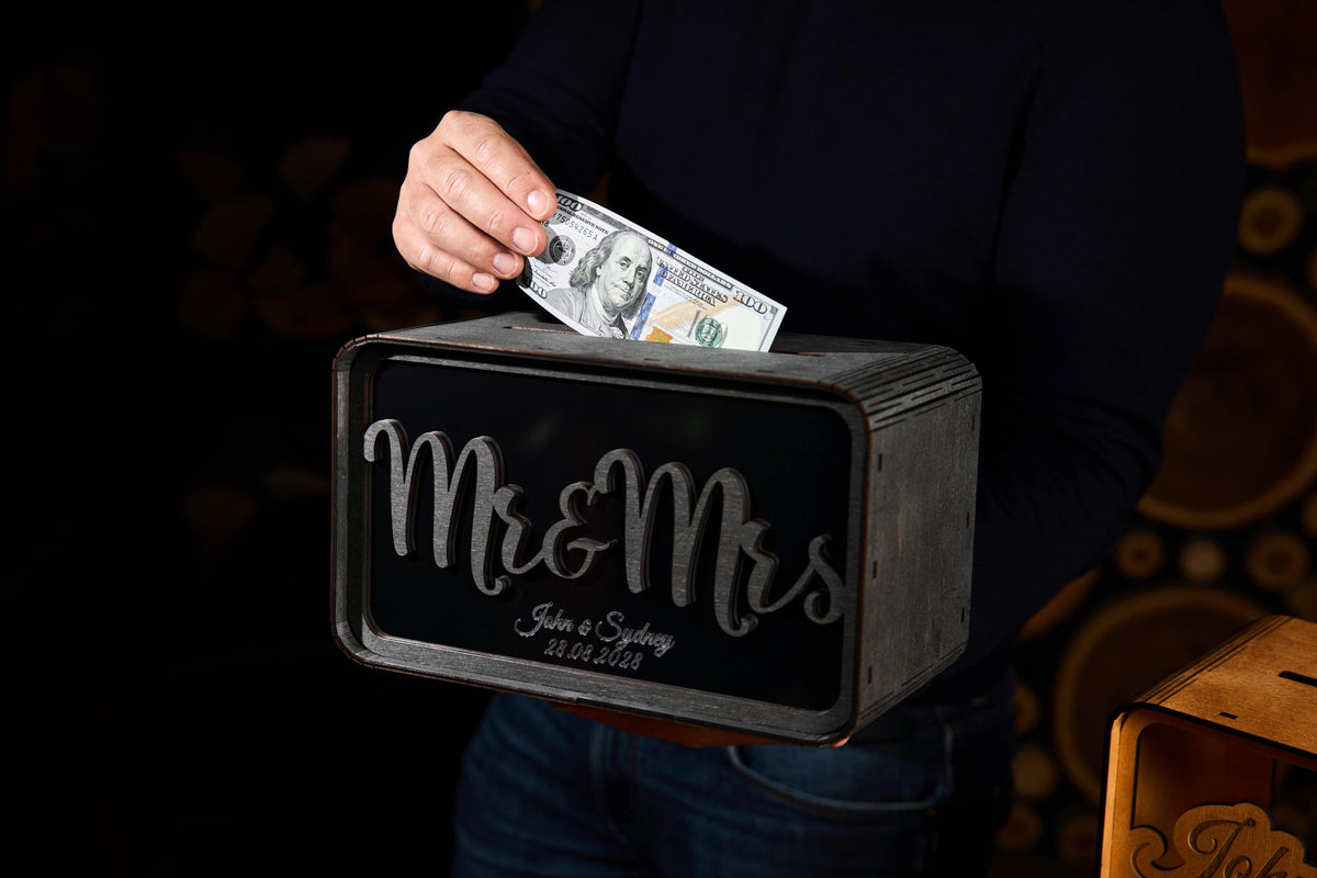 Personalized Wedding Card Box, Wooden Wedding Money Box, Custom Cash Gift Box, Wedding Envelope Box, Acrylic Card Holder