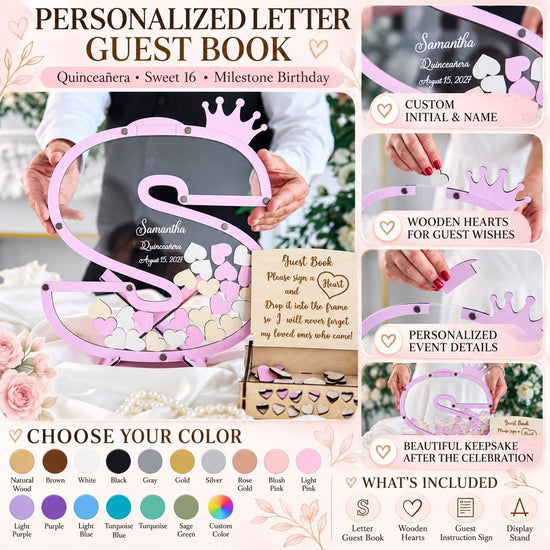 Personalized Quinceañera Guest Book, Sweet 16 Letter Guest Book, Custom Initial Guestbook, Birthday Party Keepsake, 15th Birthday Decor