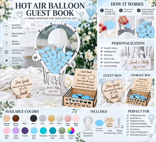Hot Air Balloon Wedding Guest Book, Personalized Travel Guestbook, Adventure Wedding Keepsake, Balloon Guest Book Alternative