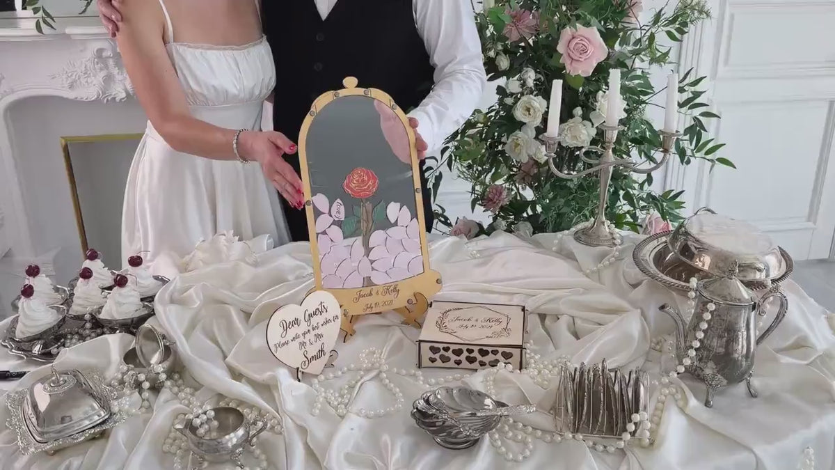Rose Wedding Guest Book Alternative, Personalized Floral Guest Book, Glass Rose Guestbook, Wooden Wedding Sign In Book, Bridal Shower Gift
