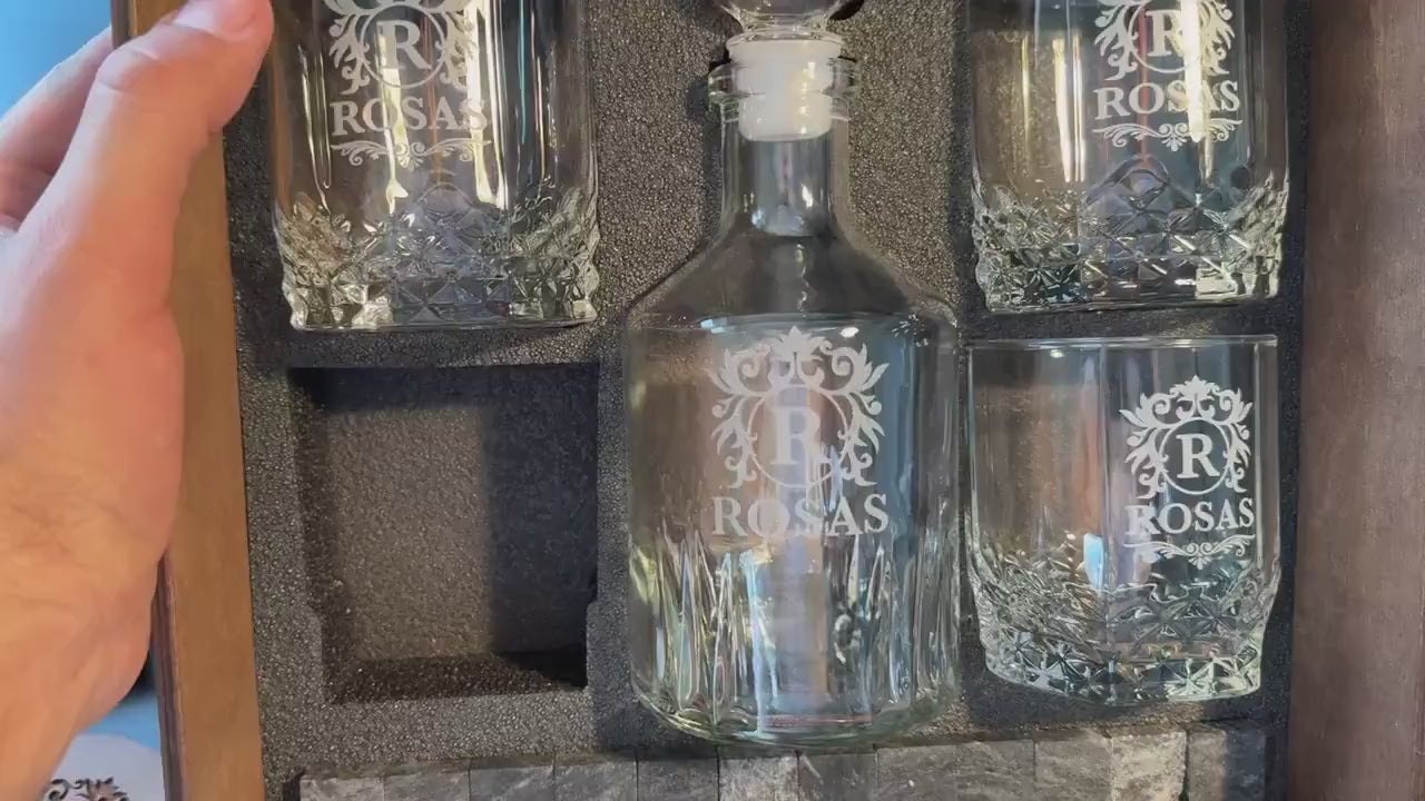 Engraved Decanter, Whiskey Decanter Set, Father's Gift, Christmas Gift, Bourbon Glasses, Whiskey Glasses, Whiskey Gift, Bar Whiskey Glasses