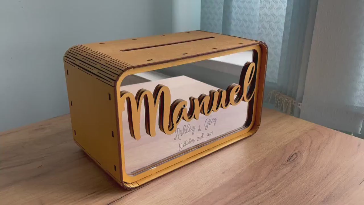 Wedding Cash Gift Box, Personalized Wooden Card Box, Elegant Wedding Money Holder, Custom Wedding Card Box, Wedding Reception Decor